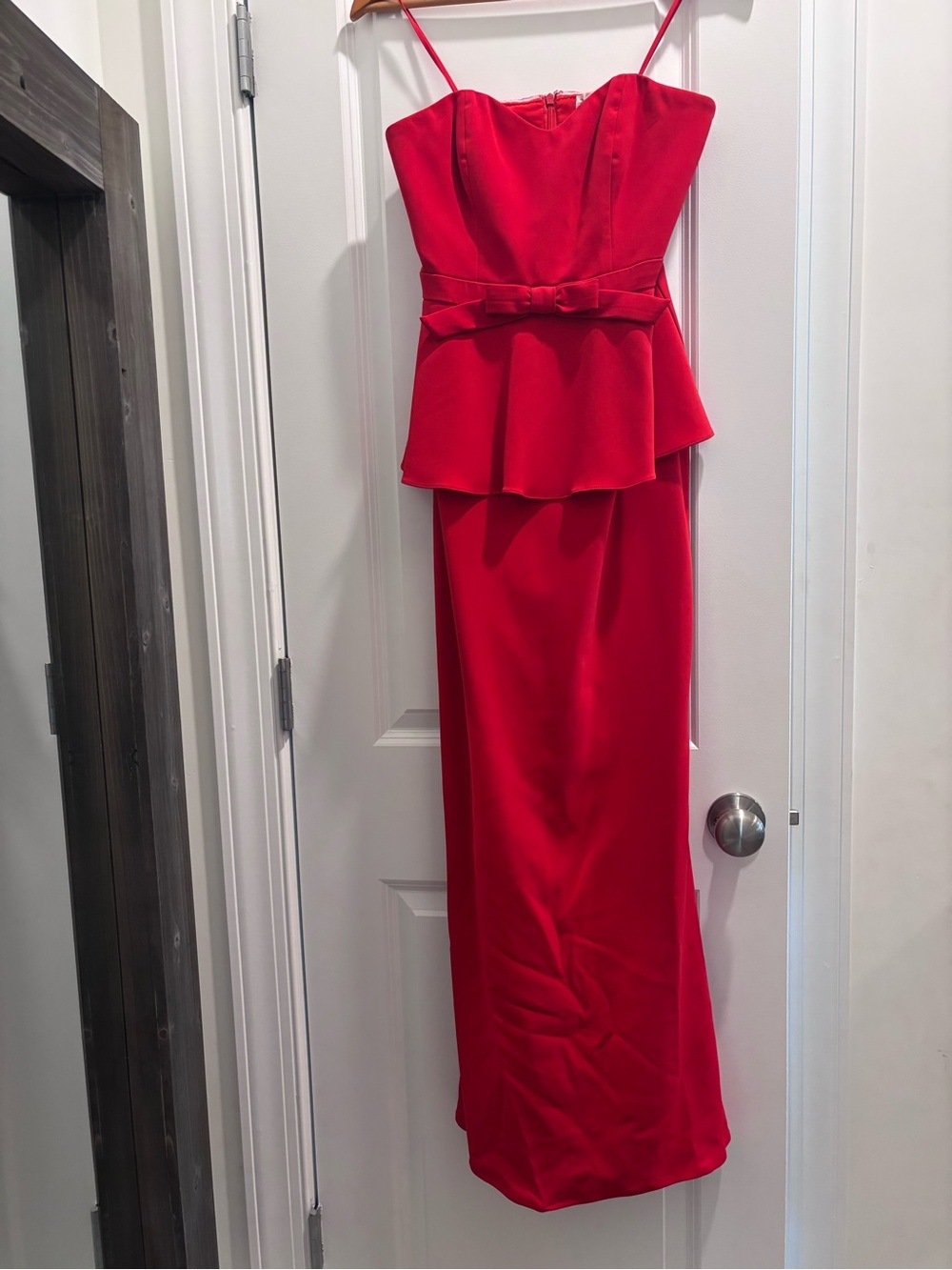 Badgley Mischka Red Peplum Formal Gown